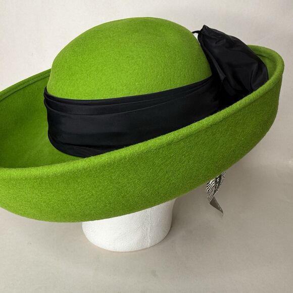 Vintage Whittall & Shon Green Felt Derby Hat Bow NOS NYC Millinery New main image 9